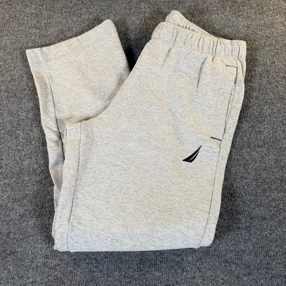 Nautica Mens Gray Fleece Sweatpants Size Medium Joggers J-Class Logo #4080